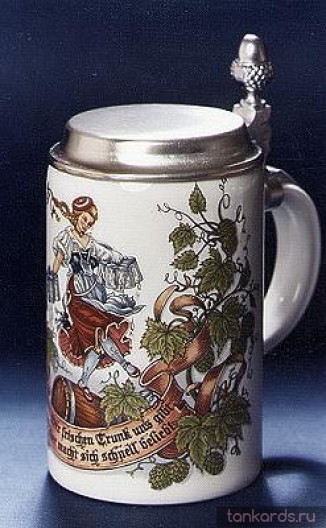 Коллекционная немецкая пивная кружка из керамики с изображением хмеля