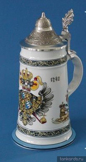 Немецкая керамическая пивная кружка с крышкой и изображением герба с орлом