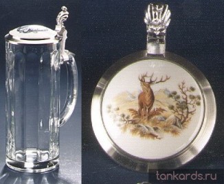 Пивная кружка из стекла с крышкой с изображением оленя