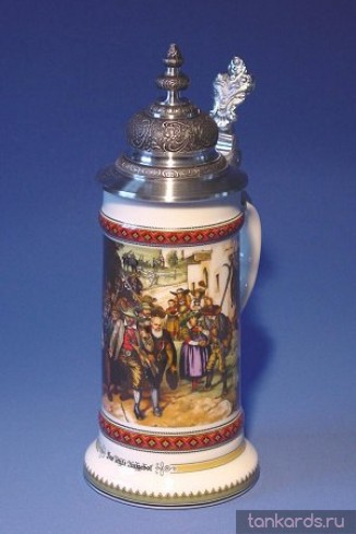 Немецкая пивная кружка с устойчивым дном, куполообразной крышкой и изображением народного ополчения