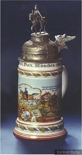 Коллекционная немецкая полковая пивная кружка с фигурной крышкой