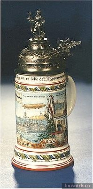 Немецкая коллекционная кружка с фигурной оловянной крышкой