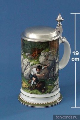 Керамическая пивная кружка с изображением сцен охоты