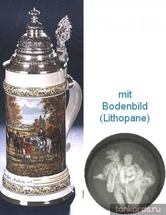 Кружка с конусовидной крышкой,  полупрозрачным дном и изображением всадников