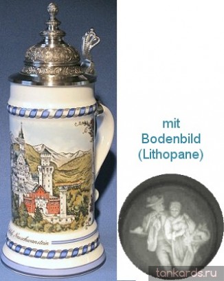 Литровая кружка с крышкой, полупрозрачным дном и изображением замка Нойшванштайн