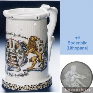 Немецкая пивная кружка (кувшин Гауди) с изображением герба, содержащего хмель и солод
