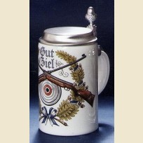 Немецкая пивная кружка с крышкой для охотника с изображением мишени и ружей