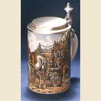 Кружка с оловянной крышкой из Германии, коллекционная. C изображением повозки с лошадью