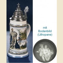 Немецкая литровая фарфоровая пивная кружка с крышкой, полупрозрачным дном и изображением короля Баварии Людвига II
